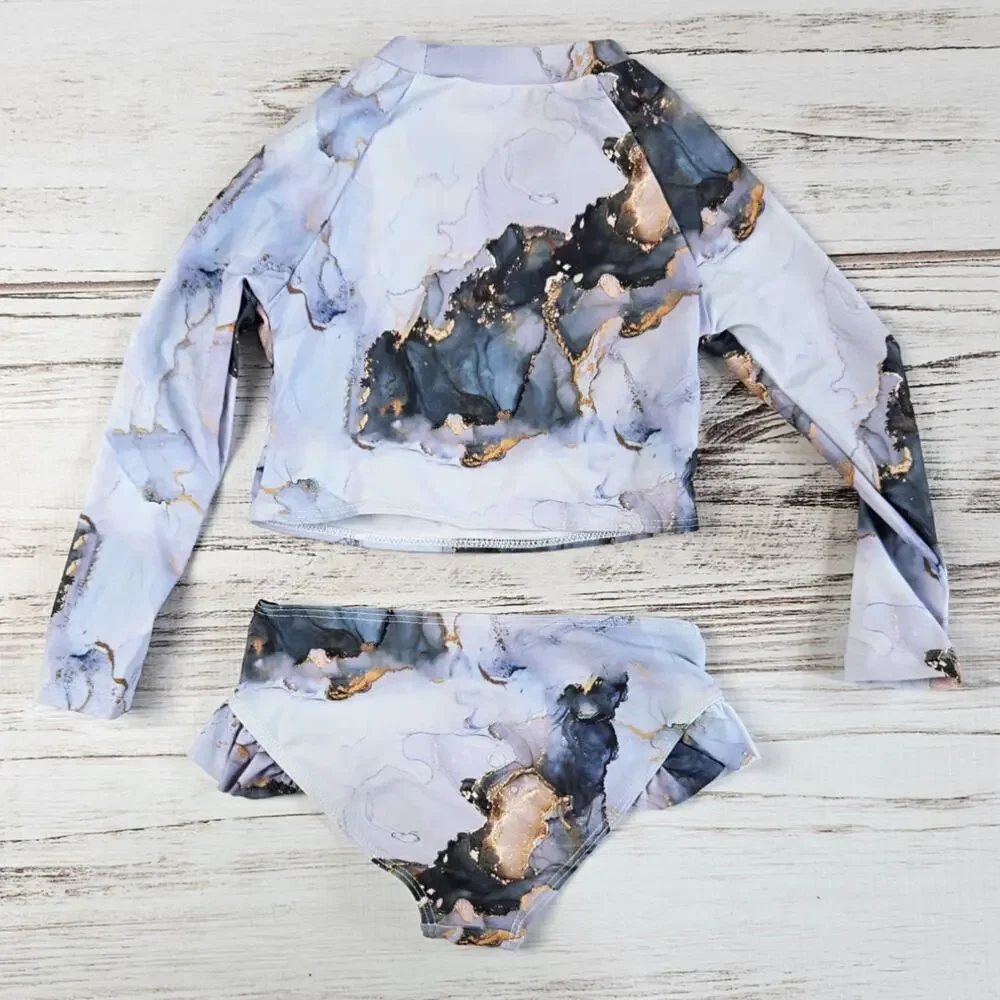 Shein Blue Marble Print Rashguard bikini sz 5